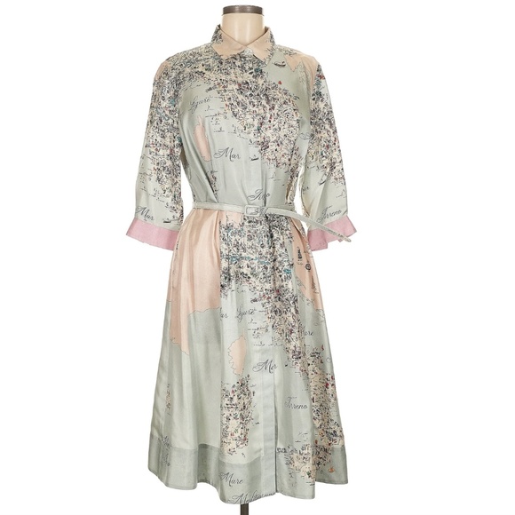 Rani Arabella Italian Map Silk Print Dress - Picture 4 of 11